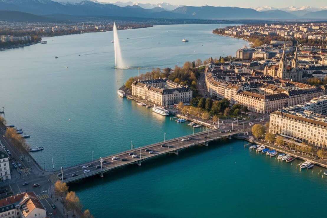 Vue de Genève avec chantiers urbains