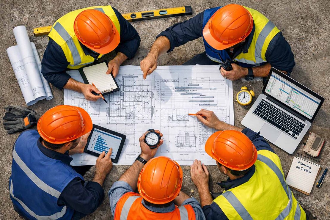 Équipe sur chantier de gros œuvre