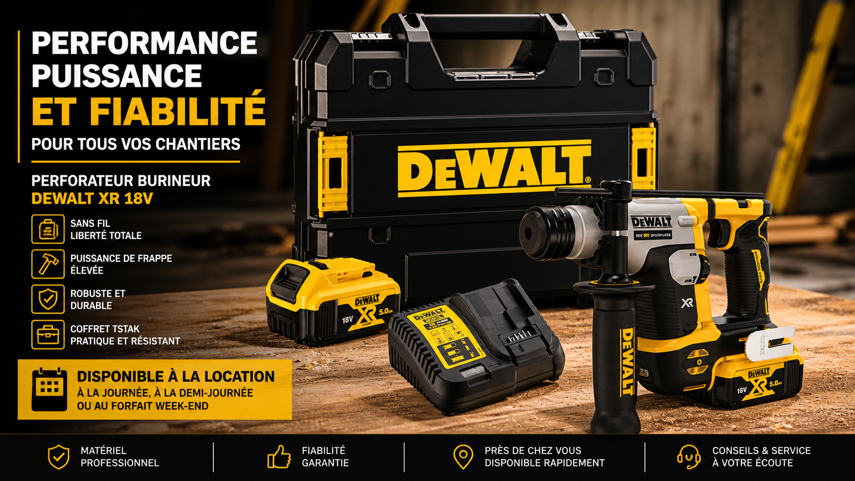 Perforateur burineur DEWALT XR 18V – Puissance et mobilité sans compromis