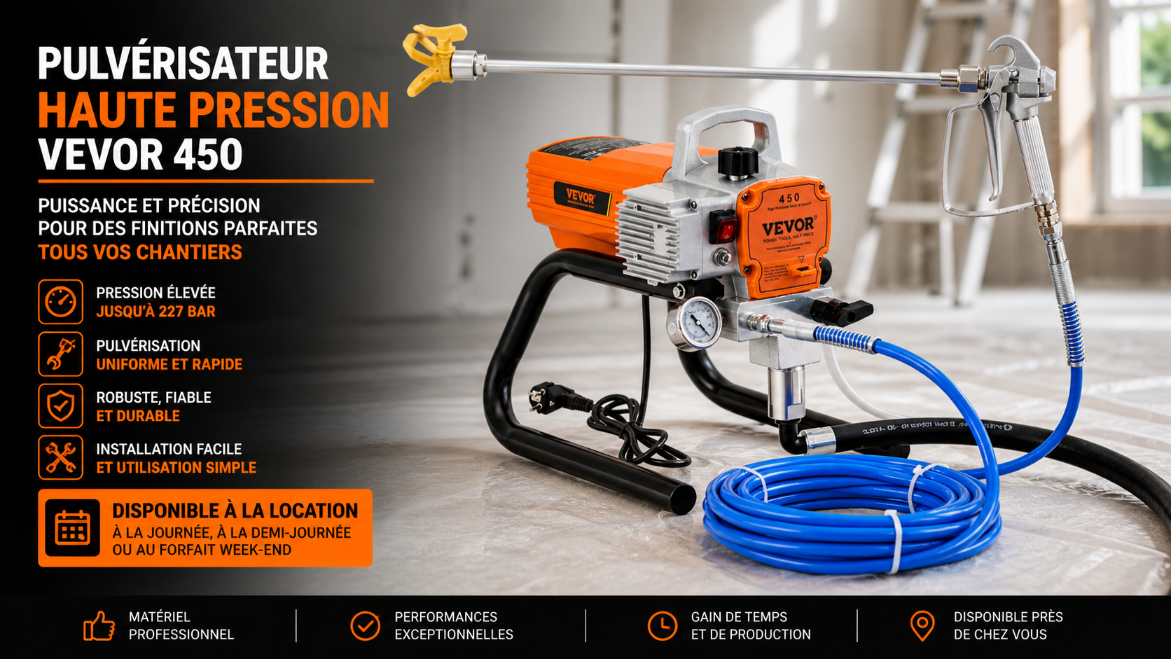 Pulvérisateur haute pression VEVOR 450 – Finition professionnelle, rapide et sans effort
